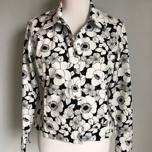 Liz Claiborne White Black Floral Jean Jacket, size Medium Petite